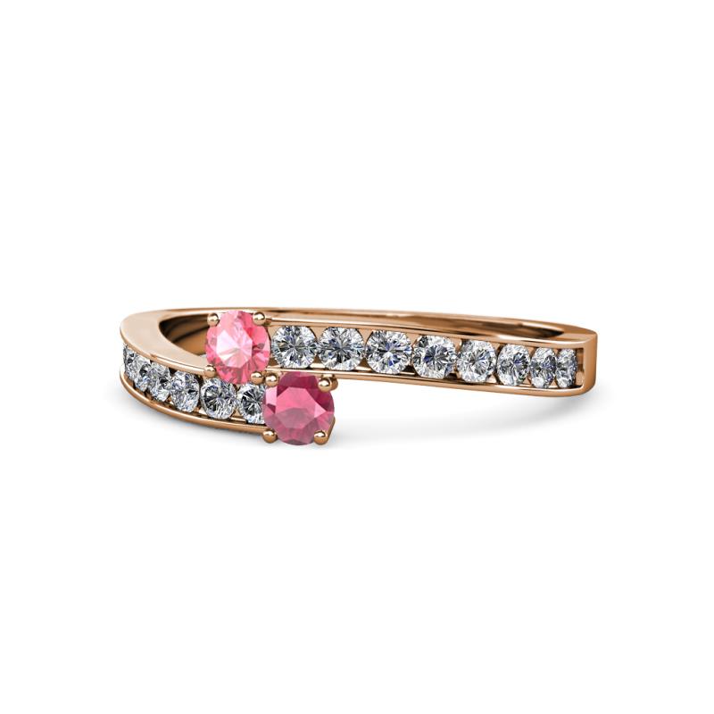 Orane Pink Tourmaline and Rhodolite Garnet with Side Diamonds Bypass Ring 