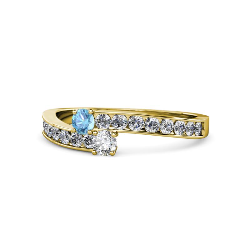 Orane Blue Topaz and Diamond with Side Diamonds Bypass Ring 