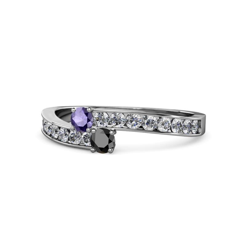 Orane Iolite and Black Diamond with Side Diamonds Bypass Ring 