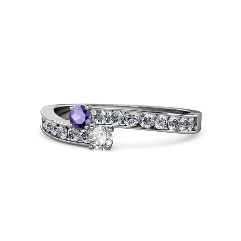 Orane Iolite and Diamond with Side Diamonds Bypass Ring 