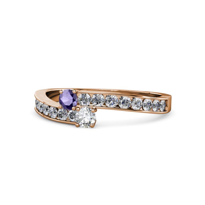 Orane Iolite and Diamond with Side Diamonds Bypass Ring 