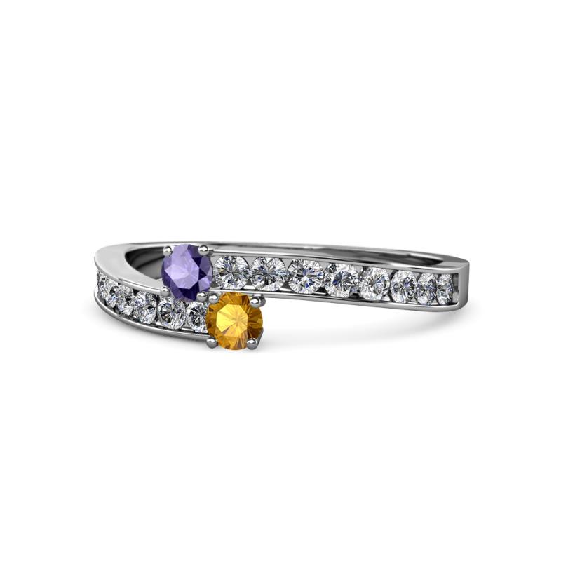 Orane Iolite and Citrine with Side Diamonds Bypass Ring 