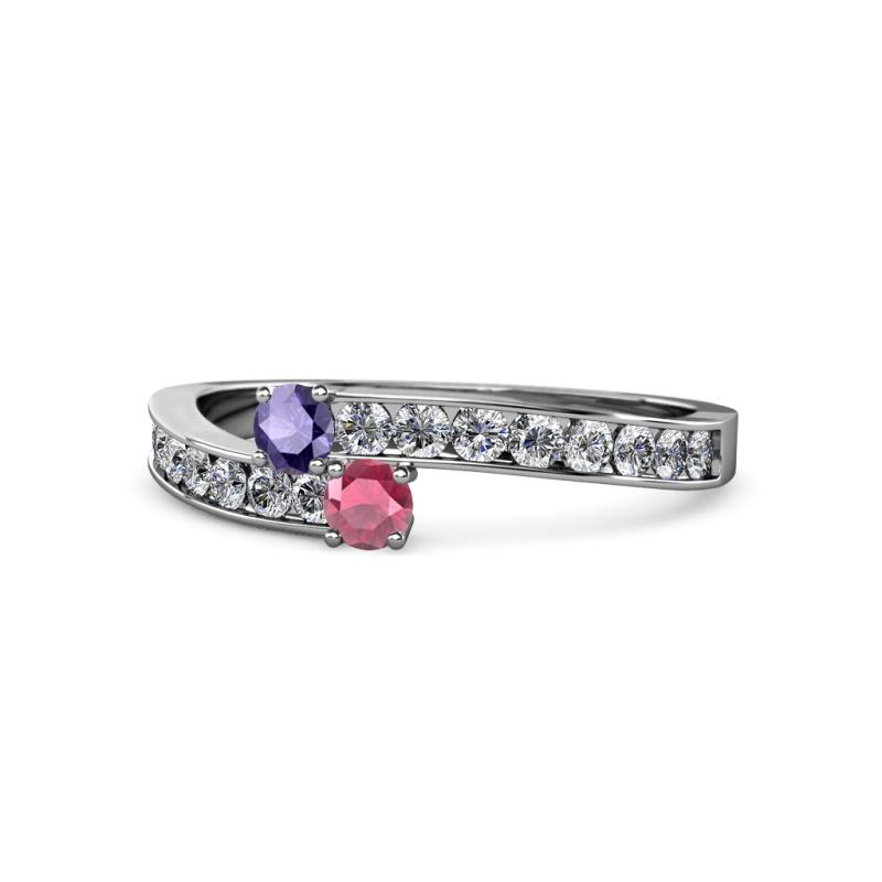Orane Iolite and Rhodolite Garnet with Side Diamonds Bypass Ring 