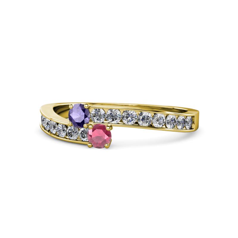 Orane Iolite and Rhodolite Garnet with Side Diamonds Bypass Ring 