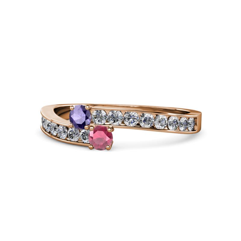 Orane Iolite and Rhodolite Garnet with Side Diamonds Bypass Ring 