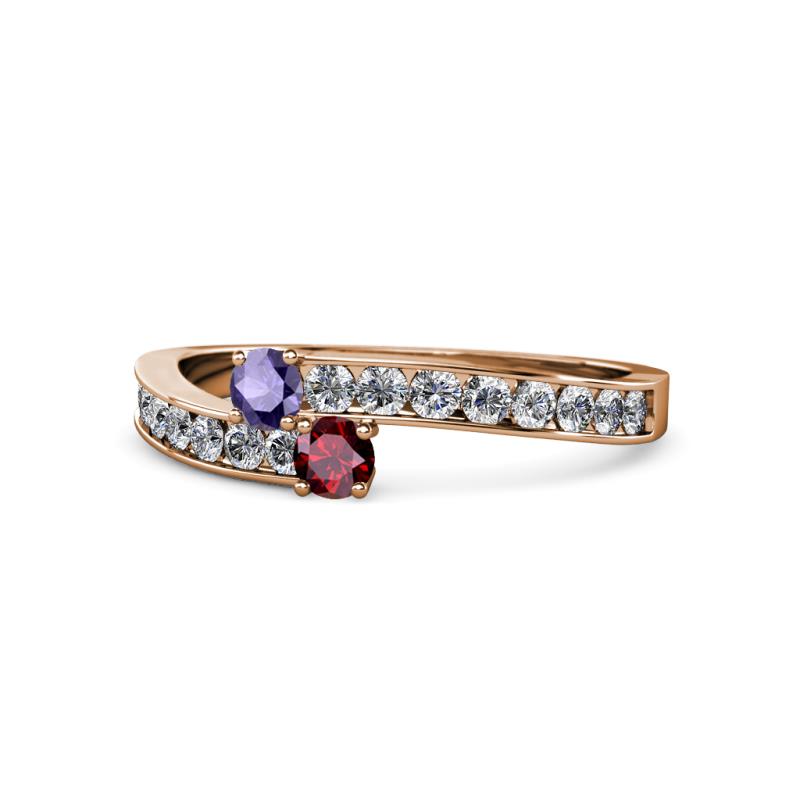 Orane Iolite and Ruby with Side Diamonds Bypass Ring 