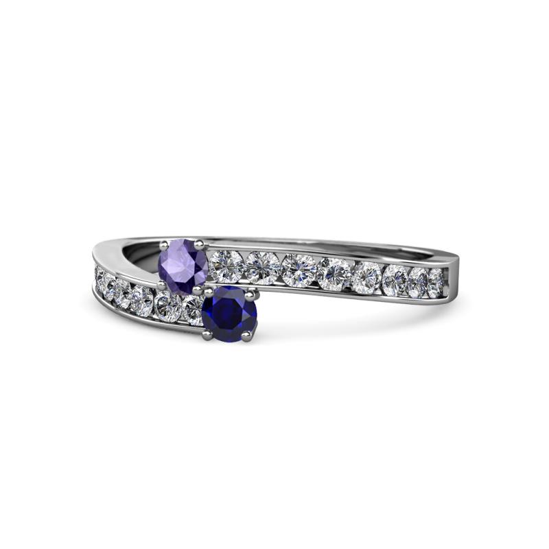 Orane Iolite and Blue Sapphire with Side Diamonds Bypass Ring 