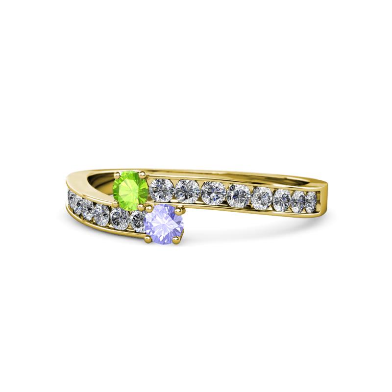 Orane Peridot and Tanzanite with Side Diamonds Bypass Ring 