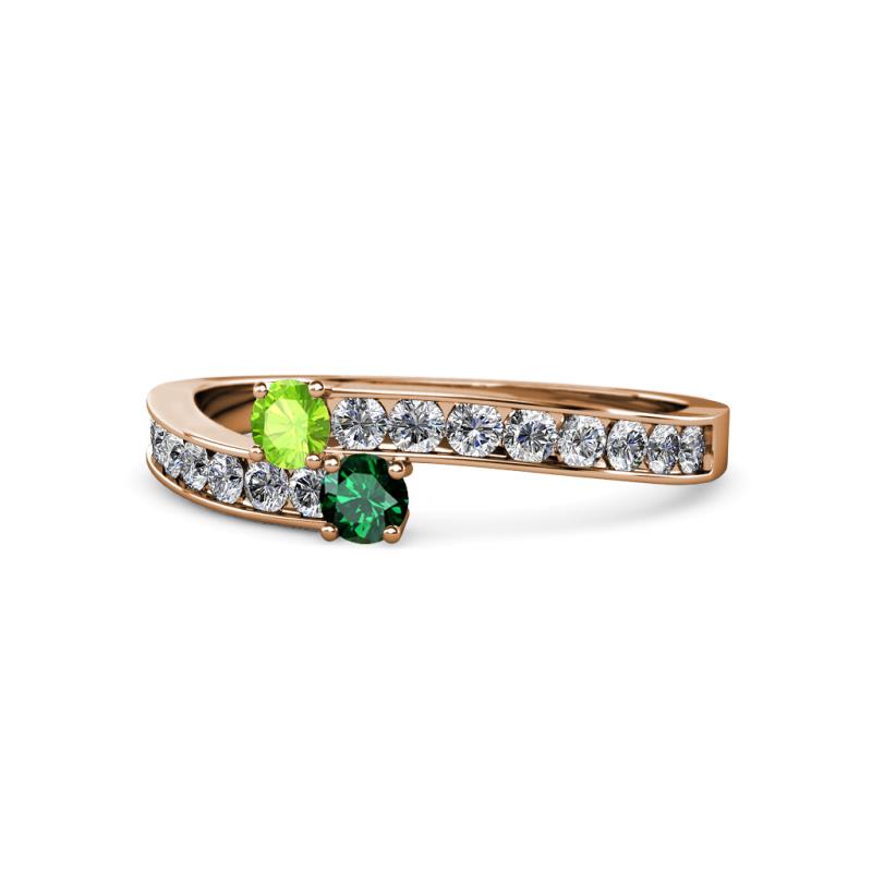 Orane Peridot and Emerald with Side Diamonds Bypass Ring 