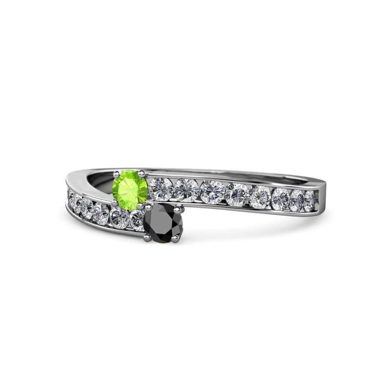 Orane Peridot and Black Diamond with Side Diamonds Bypass Ring 