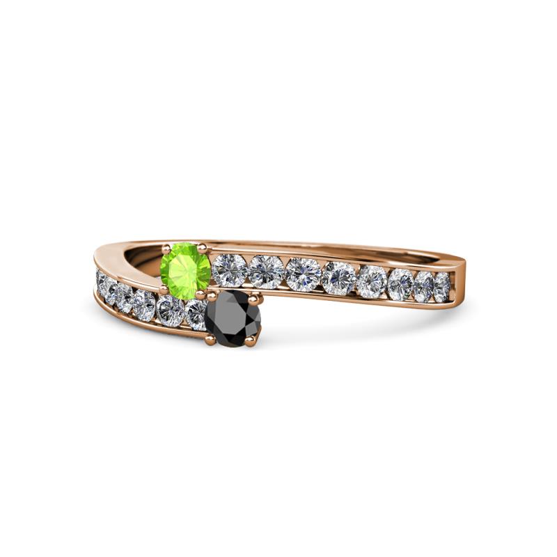Orane Peridot and Black Diamond with Side Diamonds Bypass Ring 