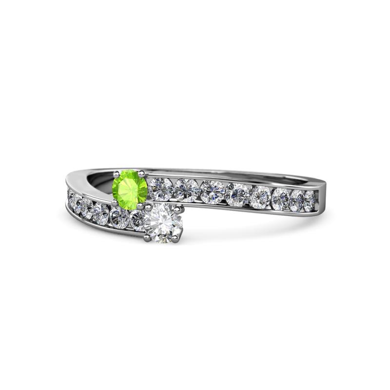 Orane Peridot and Diamond with Side Diamonds Bypass Ring 
