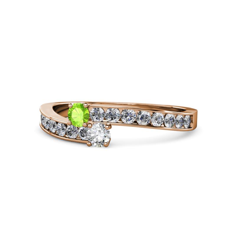 Orane Peridot and Diamond with Side Diamonds Bypass Ring 