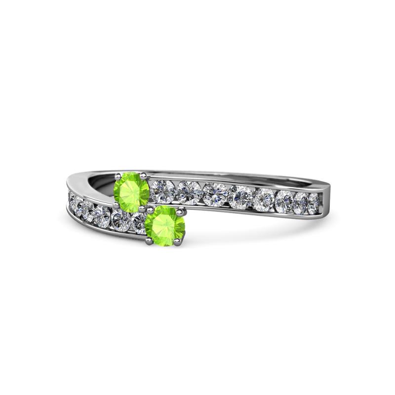 Orane Peridot with Side Diamonds Bypass Ring 