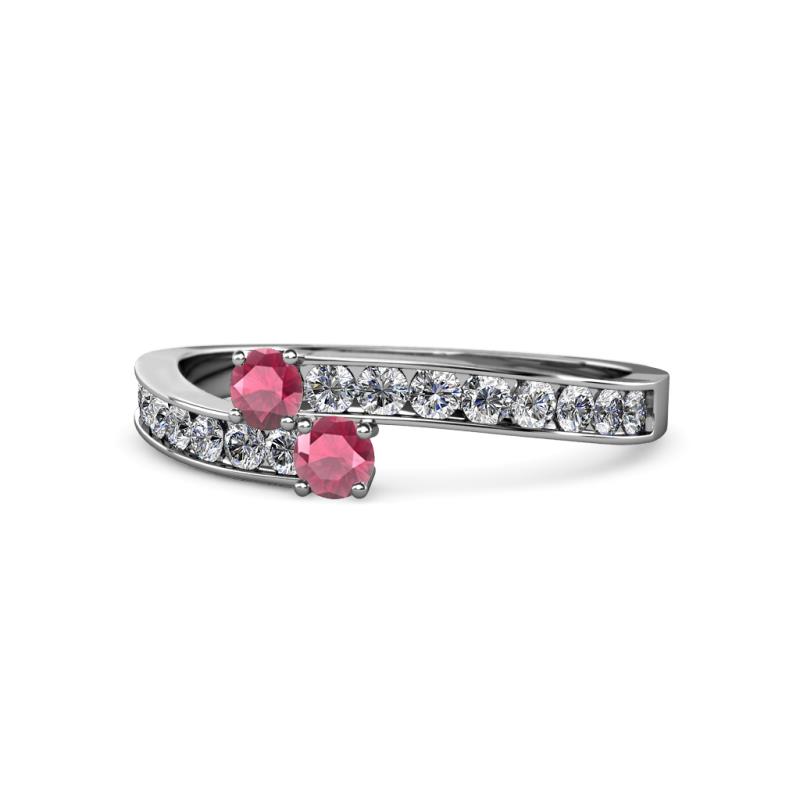 Orane Rhodolite Garnet with Side Diamonds Bypass Ring 