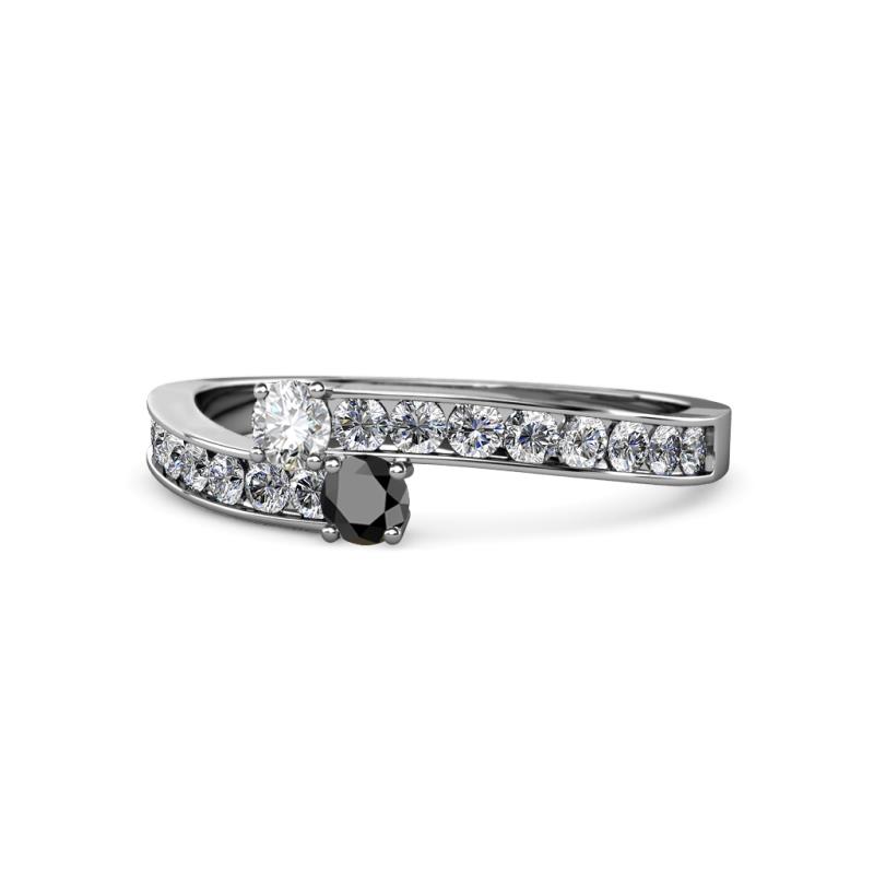Orane Black and White Diamond with Side Diamonds Bypass Ring 