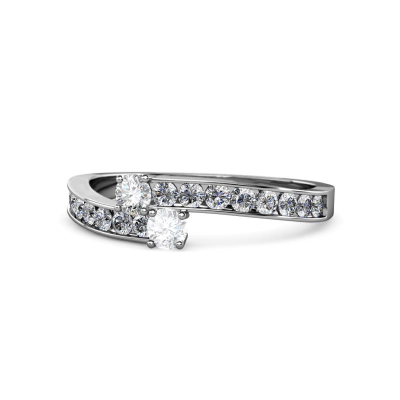 Orane Diamond and White Sapphire with Side Diamonds Bypass Ring 