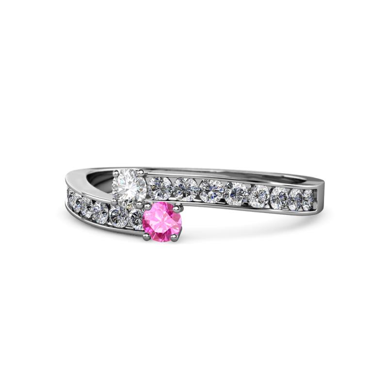 Orane Diamond and Pink Sapphire with Side Diamonds Bypass Ring 