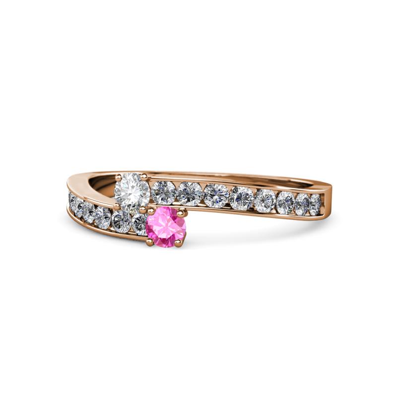 Orane Diamond and Pink Sapphire with Side Diamonds Bypass Ring 