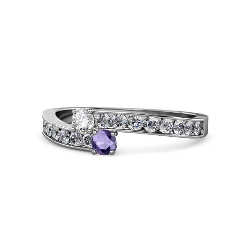 Orane Diamond and Iolite with Side Diamonds Bypass Ring 