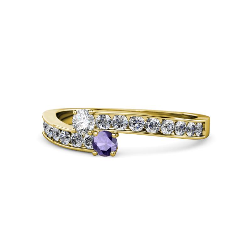 Orane Diamond and Iolite with Side Diamonds Bypass Ring 
