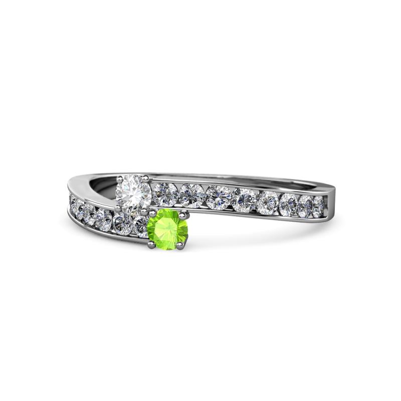 Orane Diamond and Peridot with Side Diamonds Bypass Ring 