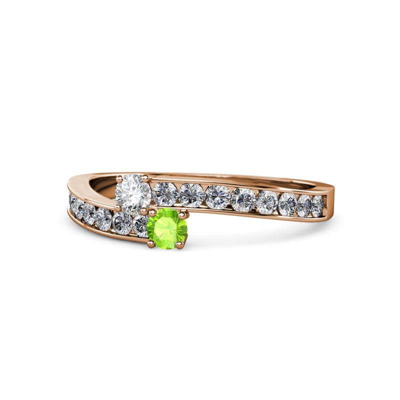 Orane Diamond and Peridot with Side Diamonds Bypass Ring 
