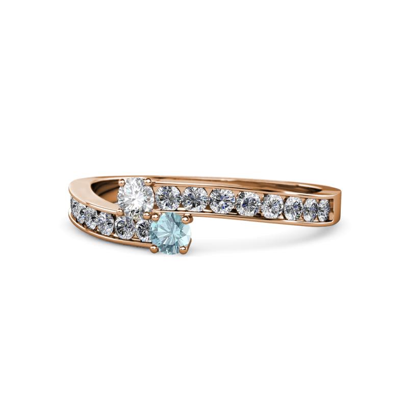 Orane Diamond and Aquamarine with Side Diamonds Bypass Ring 