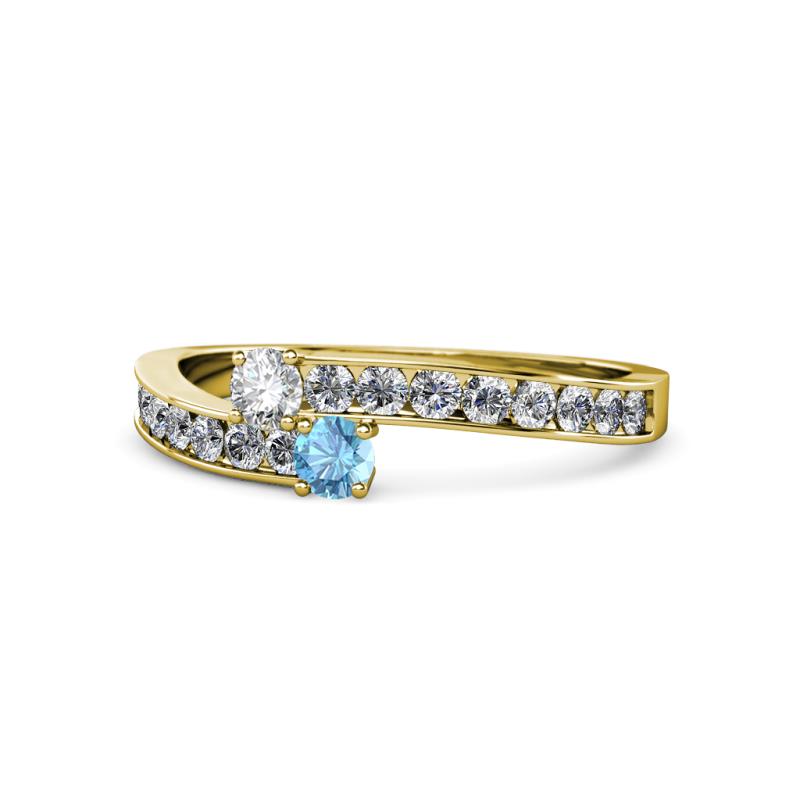 Orane Diamond and Blue Topaz with Side Diamonds Bypass Ring 