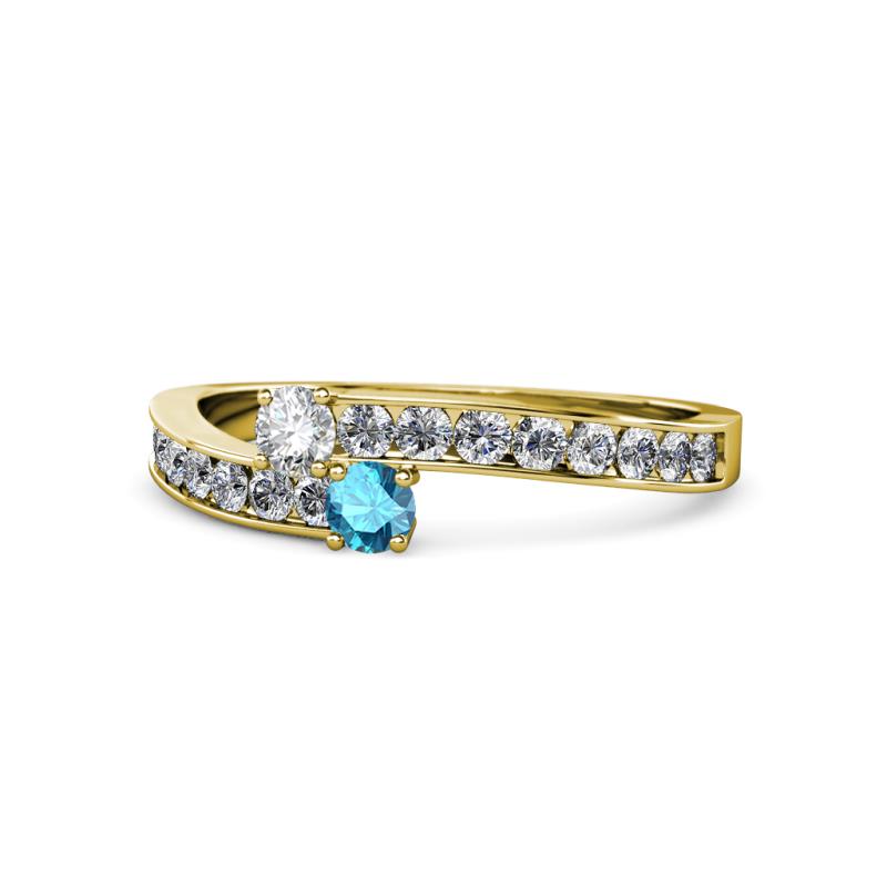 Orane Diamond and London Blue Topaz with Side Diamonds Bypass Ring 
