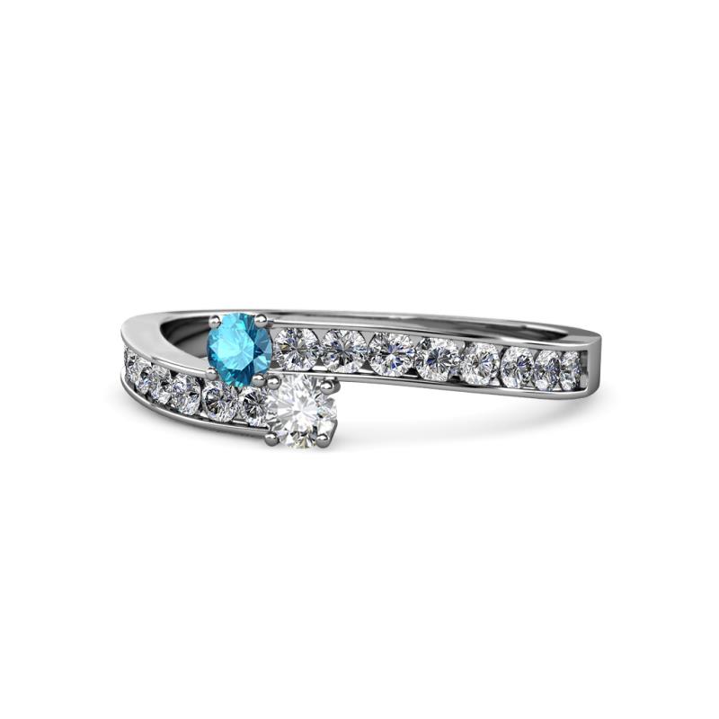 Orane London Blue Topaz and Diamond with Side Diamonds Bypass Ring 