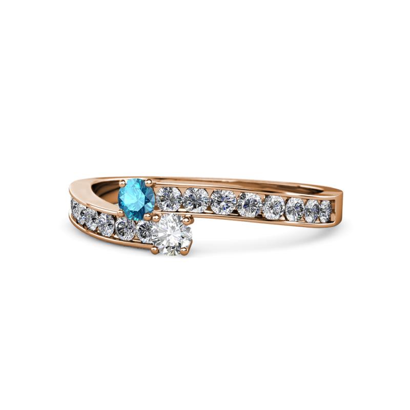 Orane London Blue Topaz and Diamond with Side Diamonds Bypass Ring 