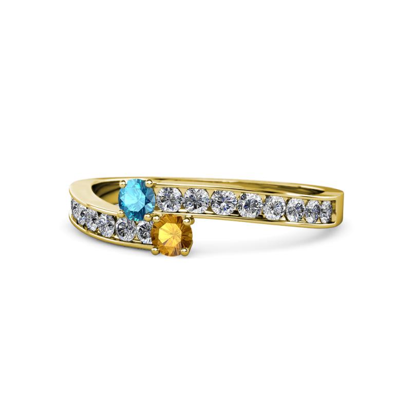 Orane London Blue Topaz and Citrine with Side Diamonds Bypass Ring 