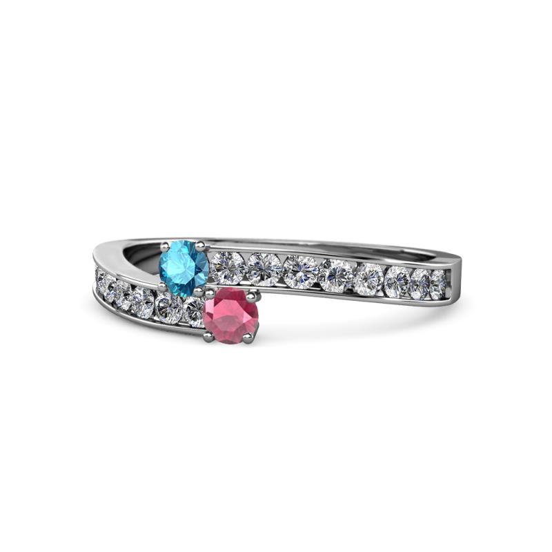 Orane London Blue Topaz and Rhodolite Garnet with Side Diamonds Bypass Ring 