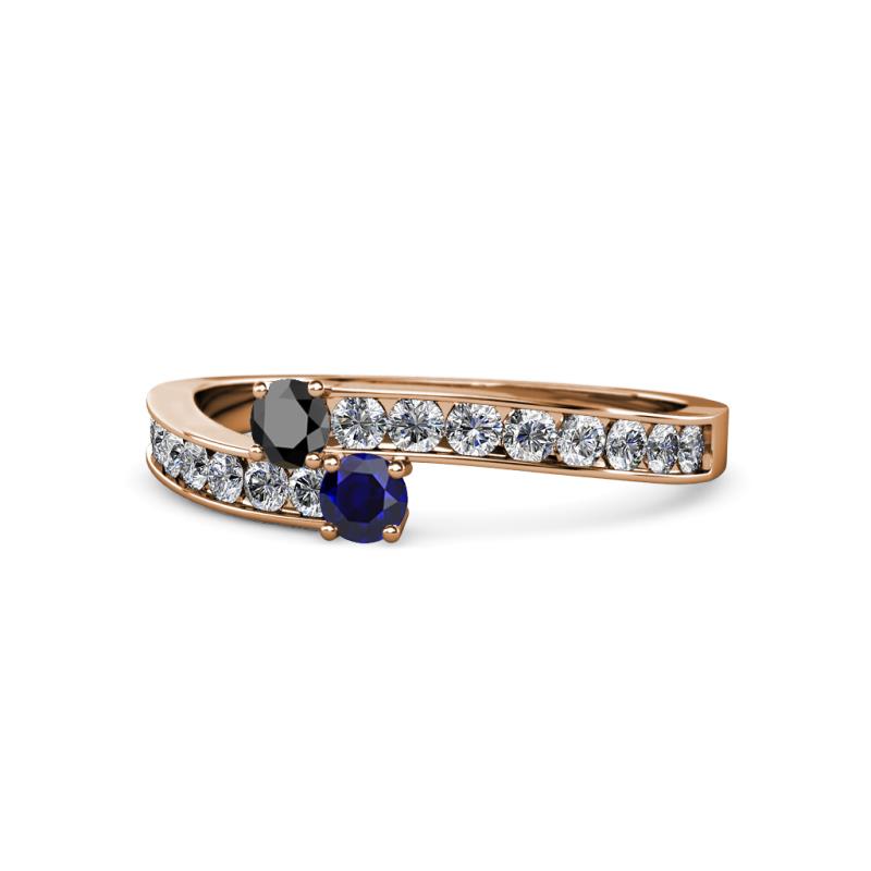 Orane Black Diamond and Blue Sapphire with Side Diamonds Bypass Ring 