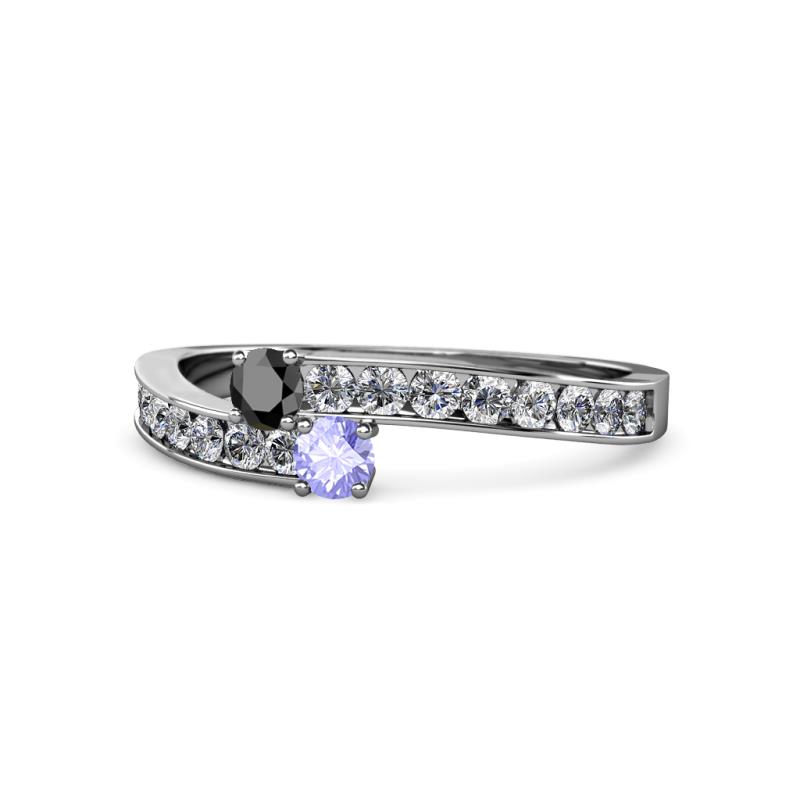 Orane Black Diamond and Tanzanite with Side Diamonds Bypass Ring 