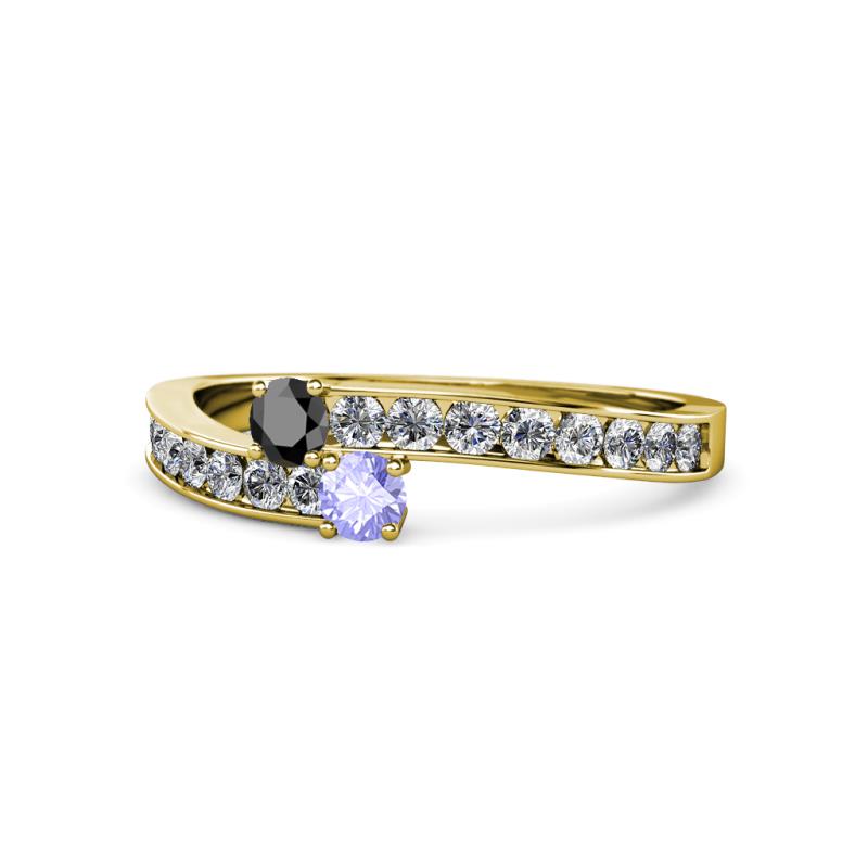 Orane Black Diamond and Tanzanite with Side Diamonds Bypass Ring 