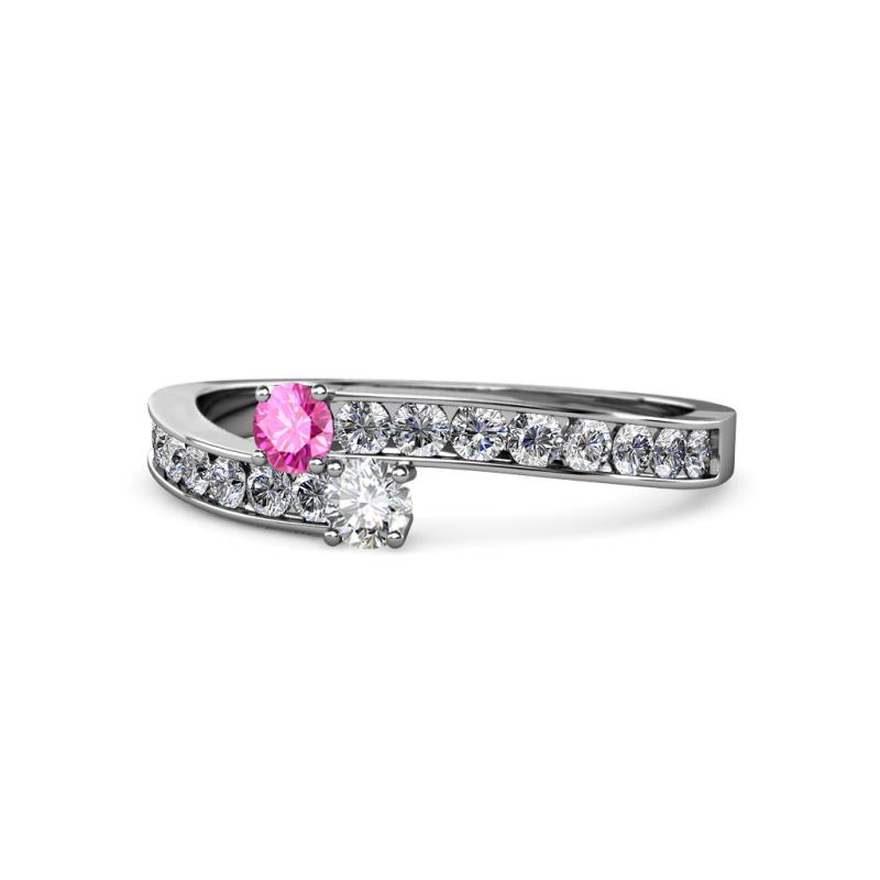 Orane Pink Sapphire and Diamond with Side Diamonds Bypass Ring 