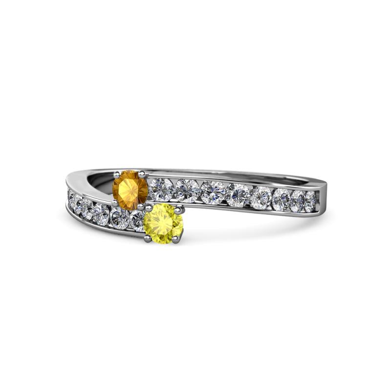 Orane Citrine and Yellow Diamond with Side Diamonds Bypass Ring 