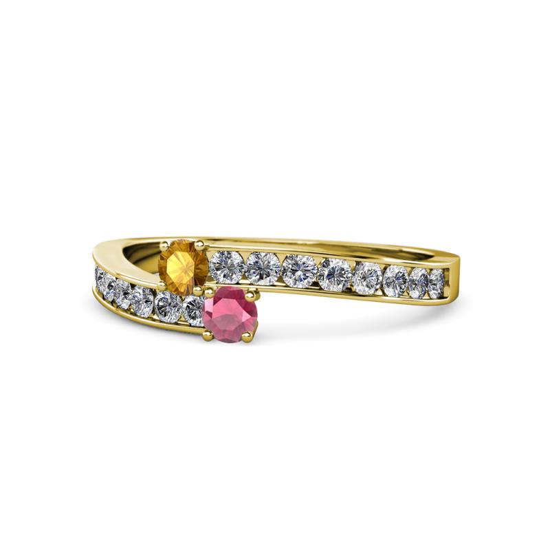 Orane Citrine and Rhodolite Garnet with Side Diamonds Bypass Ring 