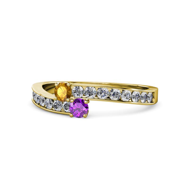 Orane Citrine and Amethyst with Side Diamonds Bypass Ring 