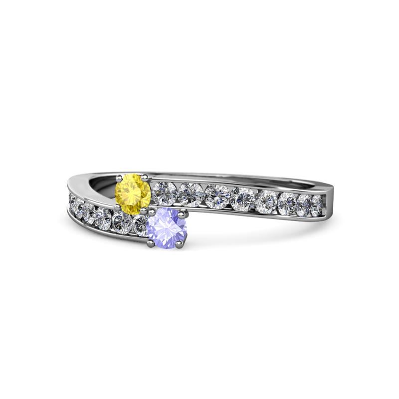 Orane Yellow Sapphire and Tanzanite with Side Diamonds Bypass Ring 