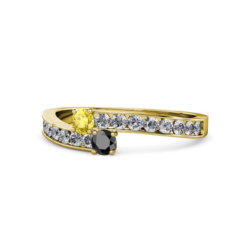 Orane Yellow Sapphire and Black Diamond with Side Diamonds Bypass Ring 