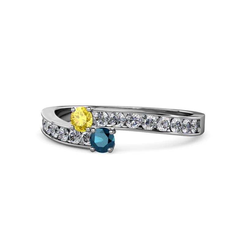 Orane Yellow Sapphire and Blue Diamond with Side Diamonds Bypass Ring 