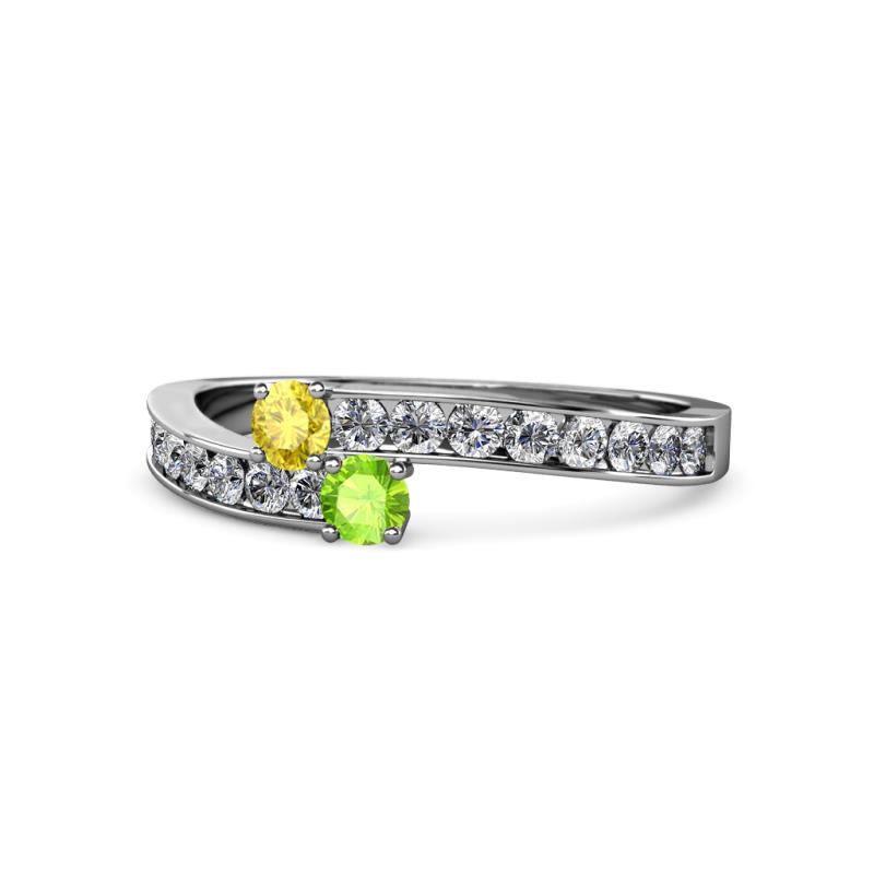 Orane Yellow Sapphire and Peridot with Side Diamonds Bypass Ring 