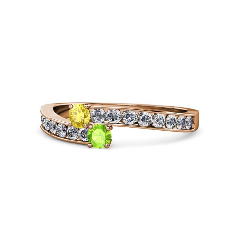 Orane Yellow Sapphire and Peridot with Side Diamonds Bypass Ring 