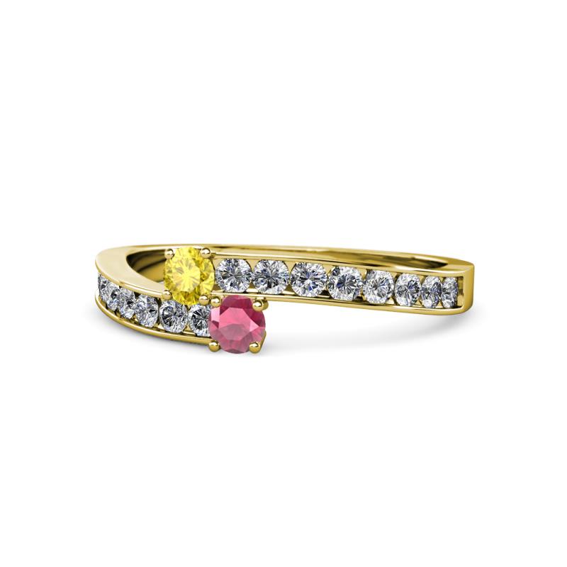 Orane Yellow Sapphire and Rhodolite Garnet with Side Diamonds Bypass Ring 