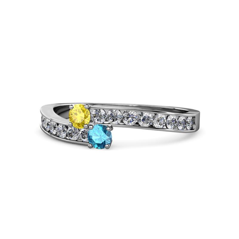 Orane Yellow Sapphire and London Blue Topaz with Side Diamonds Bypass Ring 
