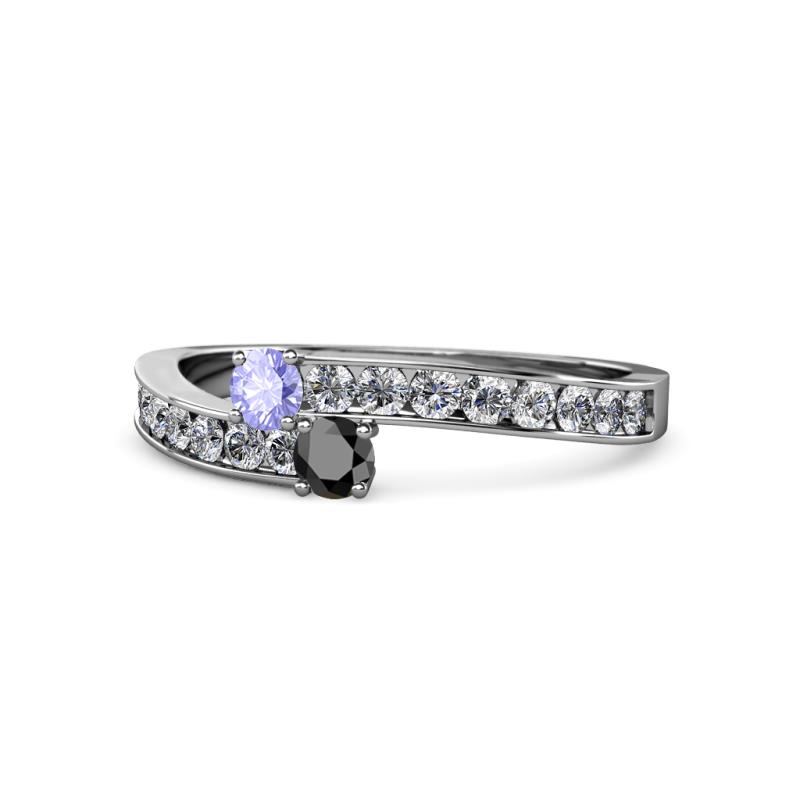 Orane Tanzanite and Black Diamond with Side Diamonds Bypass Ring 