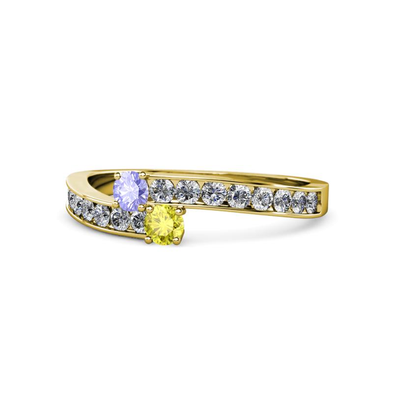 Orane Tanzanite and Yellow Diamond with Side Diamonds Bypass Ring 